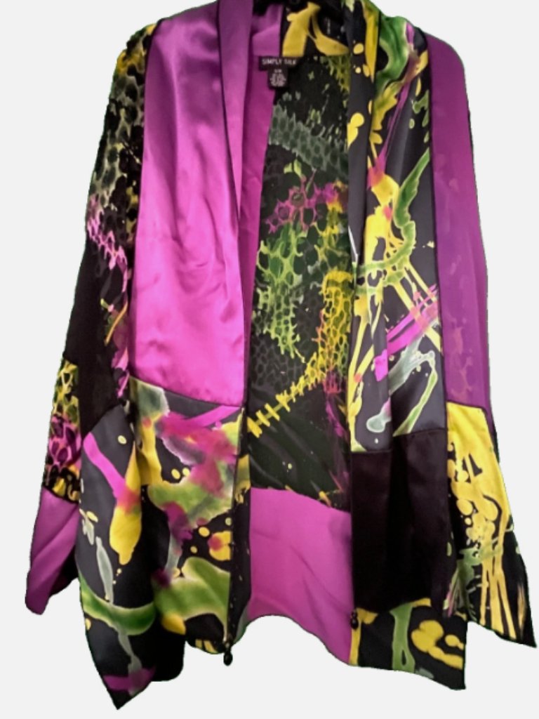 Simply Silk Ladies Long Flowing Artistic Layered Jacket Hanging Beads